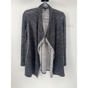 Eileen Fisher Organic Cotton Space Dye Open Front Cardigan Gray XS Shawl Collar